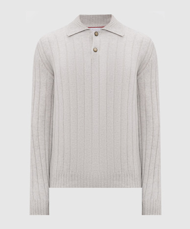 Grey cashmere sweater with polo collar