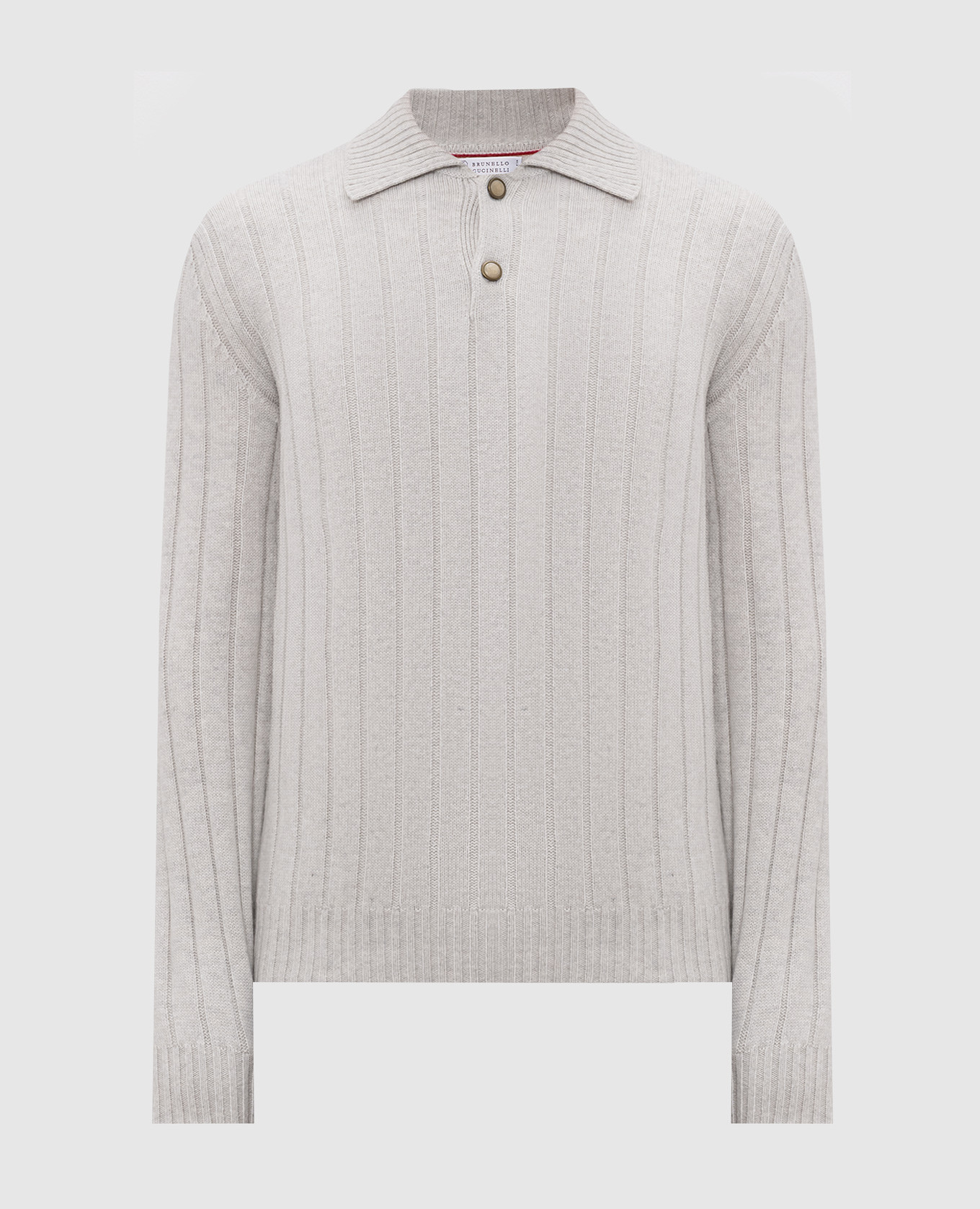 Grey cashmere sweater with polo collar