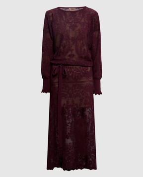 Twinset Burgundy openwork dress with a pattern 262TF3033