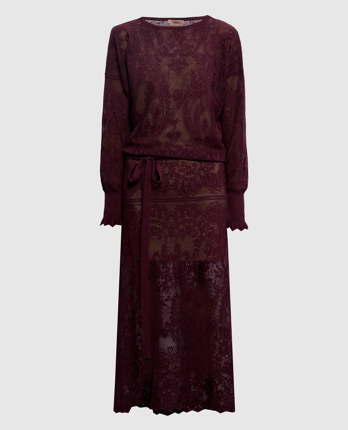 Burgundy openwork dress with a pattern