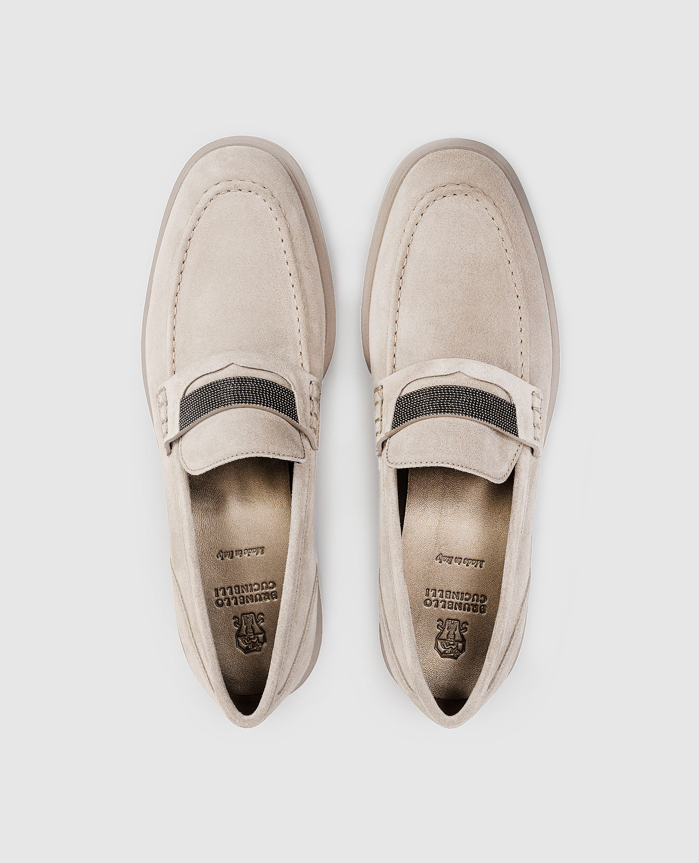 

Beige suede loafers with monil chain Brunello Cucinelli