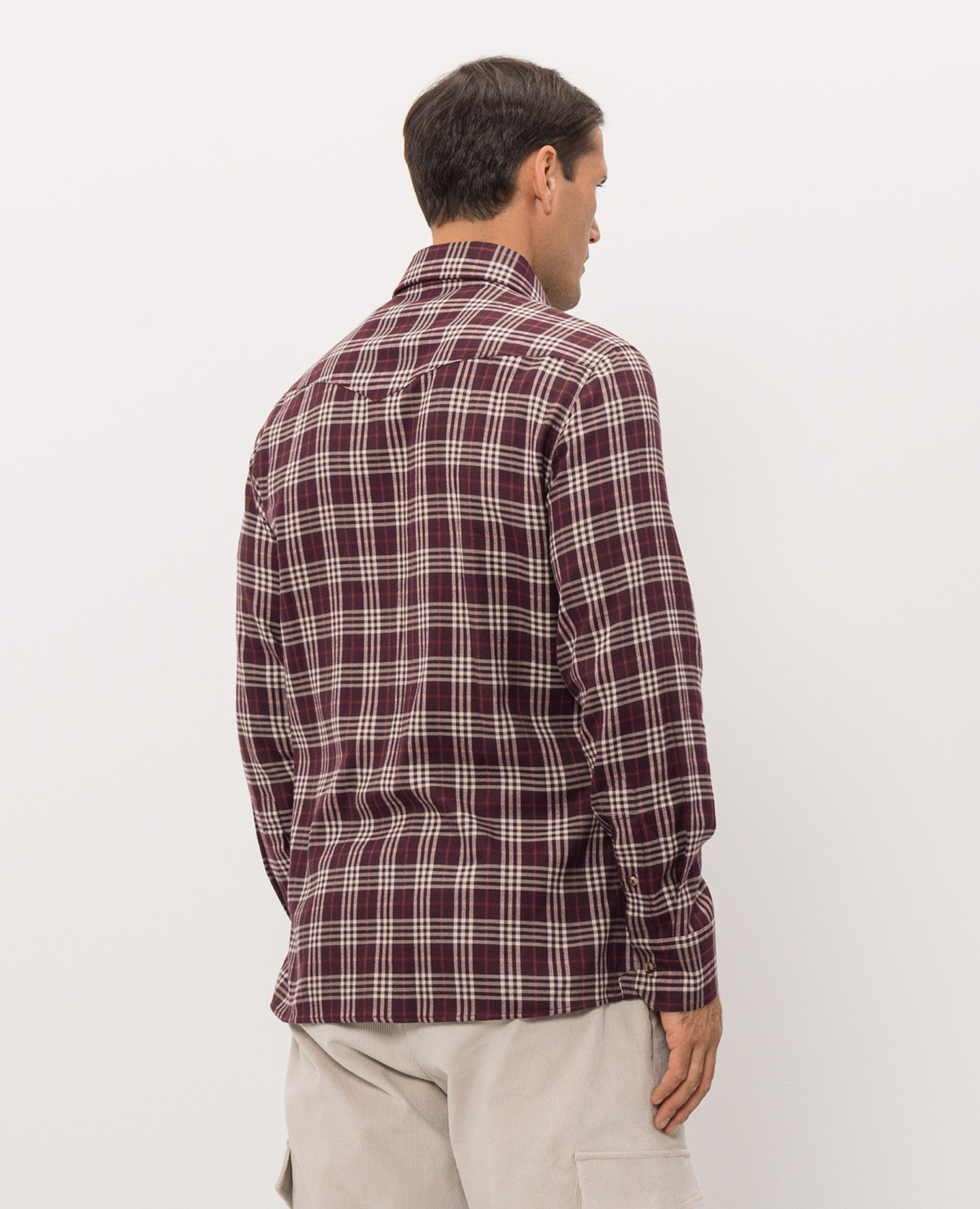 Burgundy checkered button-down shirt Brunello Cucinelli 4