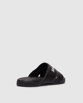 Balenciaga Black sliders with textured logo 866163W0FPD