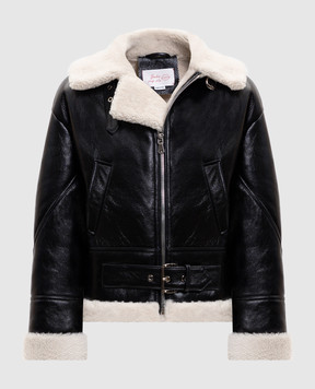 Babe Pay Pls Black leather sheepskin coat 2315ELONGWARNISH