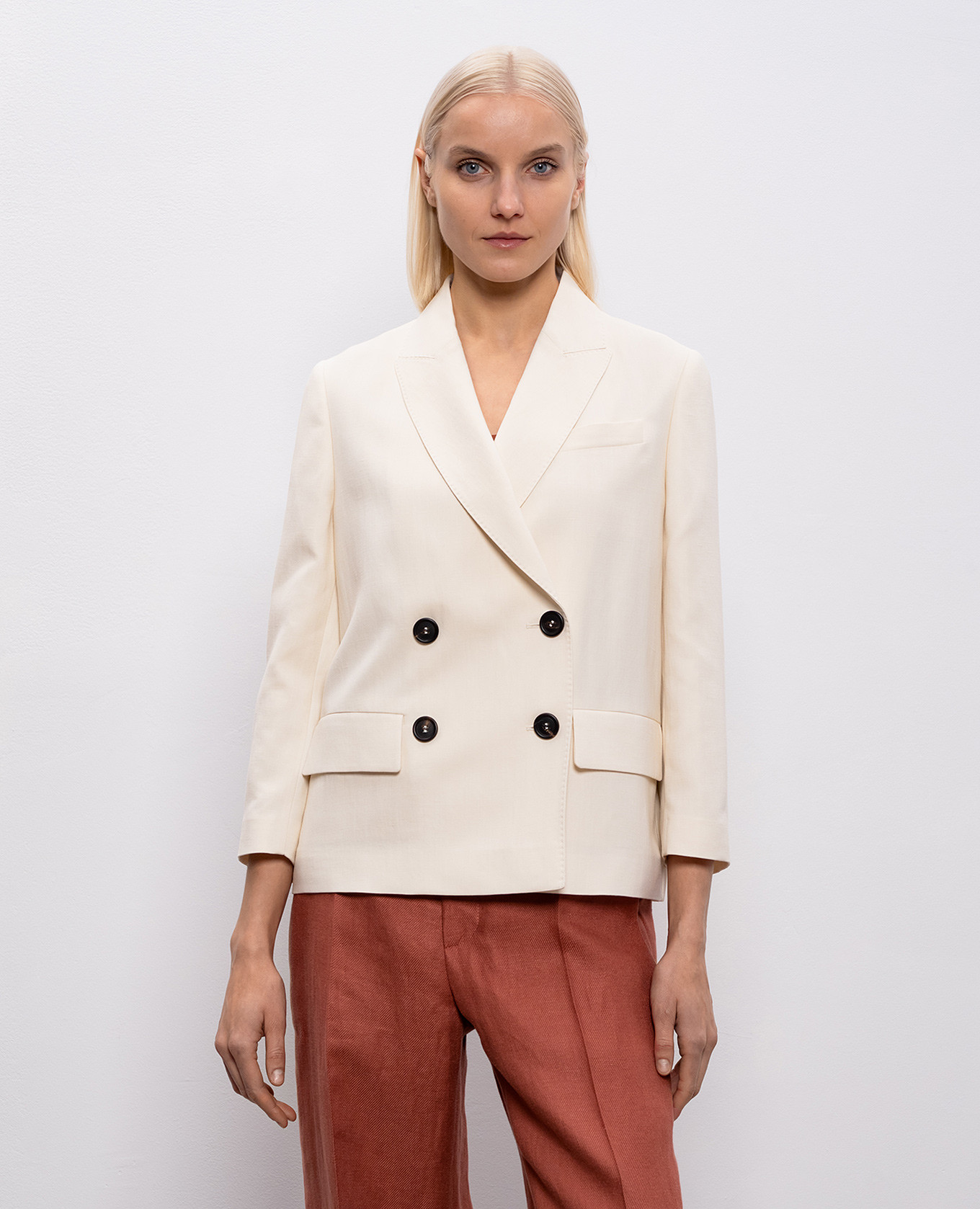 

Beige double-breasted jacket with linen Brunello Cucinelli