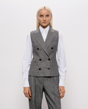 Dolce&Gabbana Gray double-breasted vest with checked wool F794ATFQ2O5