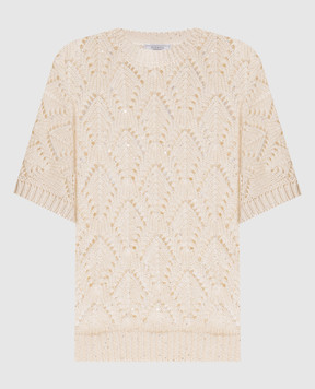 Peserico Beige openwork top with sequins A99079F0309110