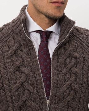Brunello Cucinelli Burgundy silk tie with pattern MI8850018