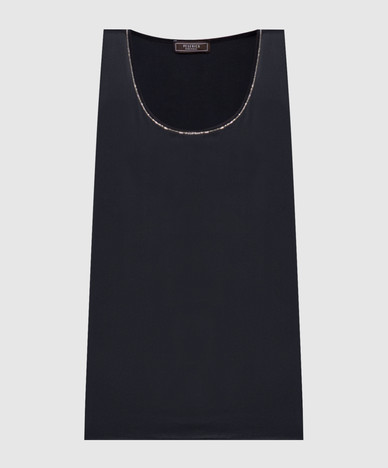 Navy blue top with monil chain
