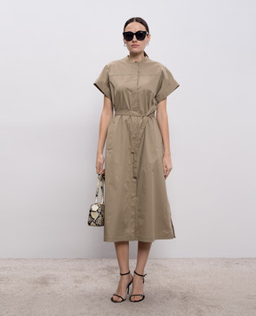 Peserico Khaki shirt dress with chain A02564A01979