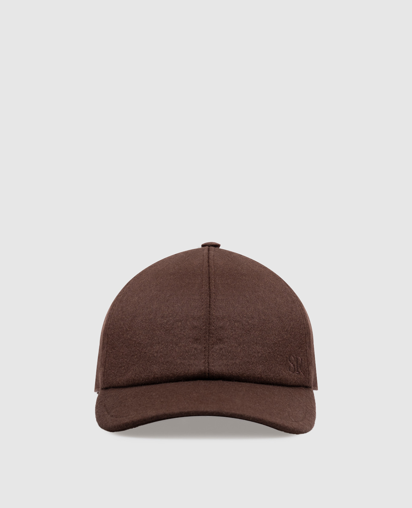 Brown cashmere cap with monogram embroidery