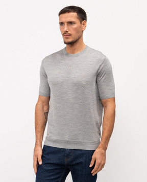 Stefano Ricci Grey melange silk T-shirt with embroidered logo K616215G10F26101