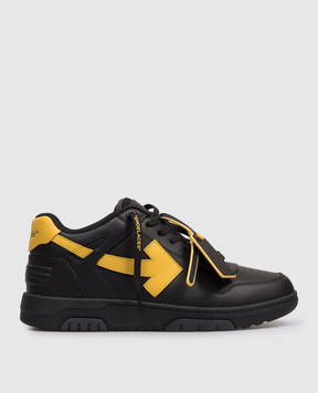 Off-White Out Of Office black leather sneakers with contrast logo OMIA189S26LEA001