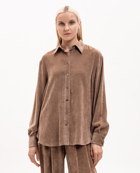 Brunello Cucinelli Brown corduroy shirt with monil chain MP547M1P06