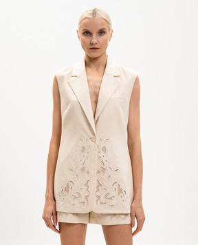 Twinset Beige linen vest with richelieu embroidery 261TP2314