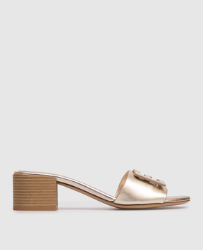 Fendi Baguette gold leather mules 8R8862AY1R