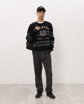 Iceberg Black wool sweater with textured logo A0019051