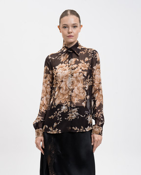 Dolce&Gabbana Brown silk blouse with floral print F5R64TIS1ZO