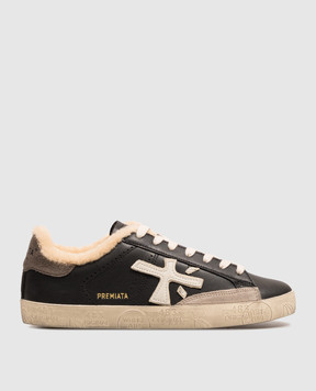 Premiata Steven black leather sneakers with fur STEVEND7603M