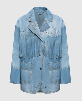 Ermanno Scervino Blue jacket with perforations and fringe D487I312REMY