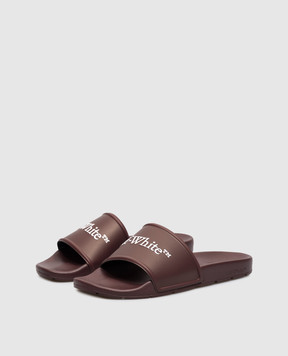 Off-White Burgundy sliders with textured logo OF06097601