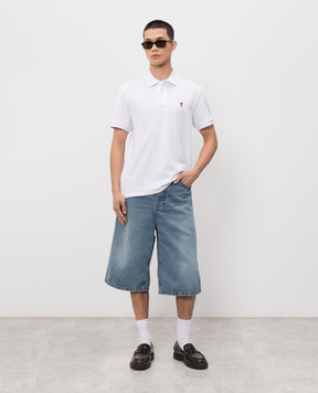 Ami Paris Blue denim shorts with logo patch HSO838DE0046