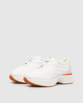 Santoni White leather sneakers with fur trim WBBC61376BARPVWC