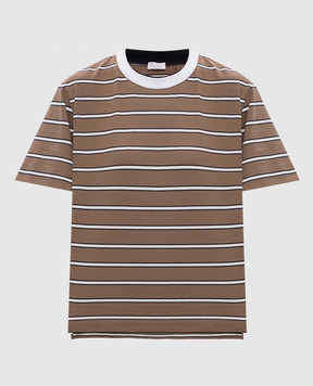 Brunello Cucinelli Brown striped T-shirt with monil chain MQ984ES800