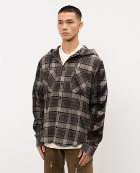 Off-White Gray checked shirt with hood OMGE031F25FAB001