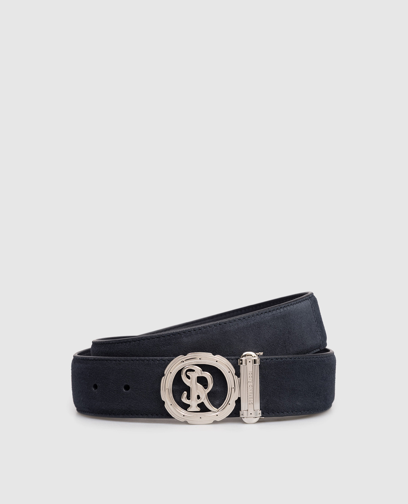 Blue suede belt with logo