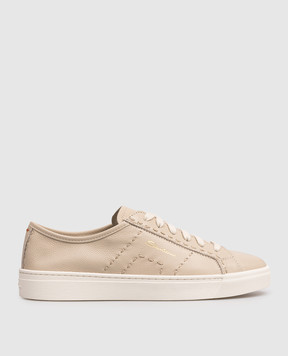Santoni Beige leather sneakers with logo print WBGT61345PNNTDYI