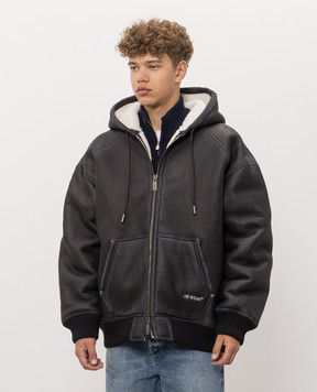 Off-White Black sheepskin coat with hood 44MJL007F26L001