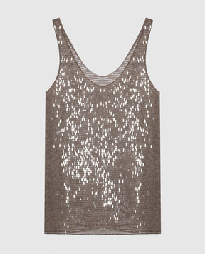 Brunello Cucinelli Brown silk top with sequins MF940HW310
