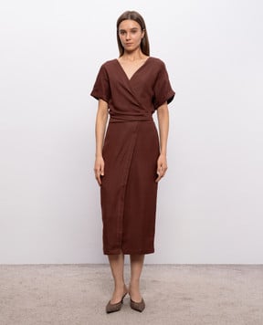 Brunello Cucinelli Brown wrap dress with linen MH126AHG41
