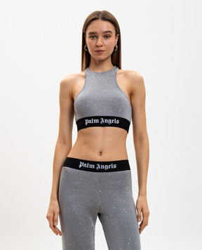 Palm Angels Gray sequined top with logo PWHT001G23KNI001