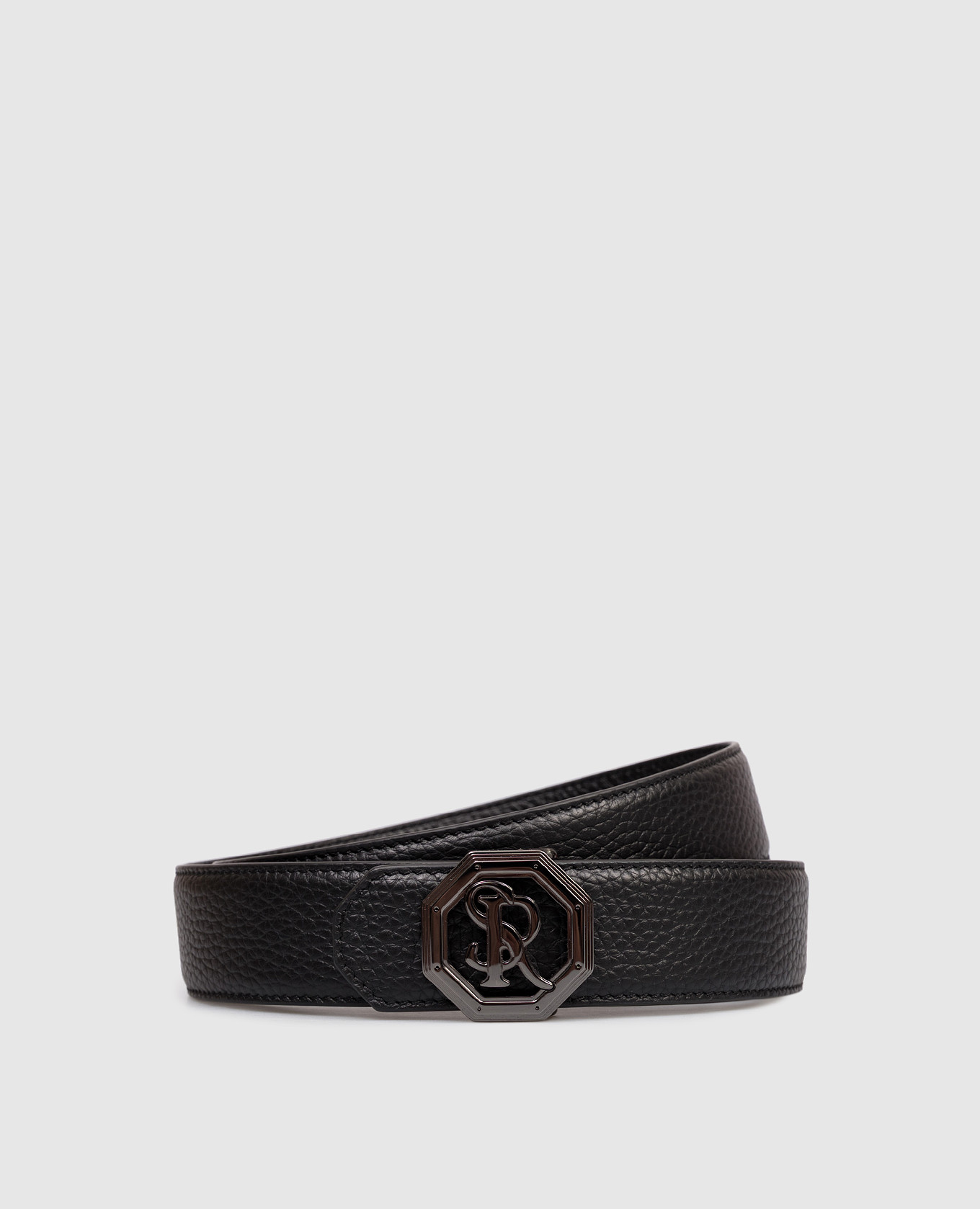 Black leather belt with monogram logo