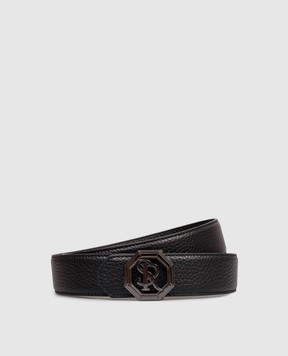 Stefano Ricci Black leather belt with monogram logo N382VDC366U