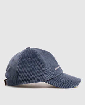 Brunello Cucinelli Blue corduroy cap with logo embroidery MY4999850