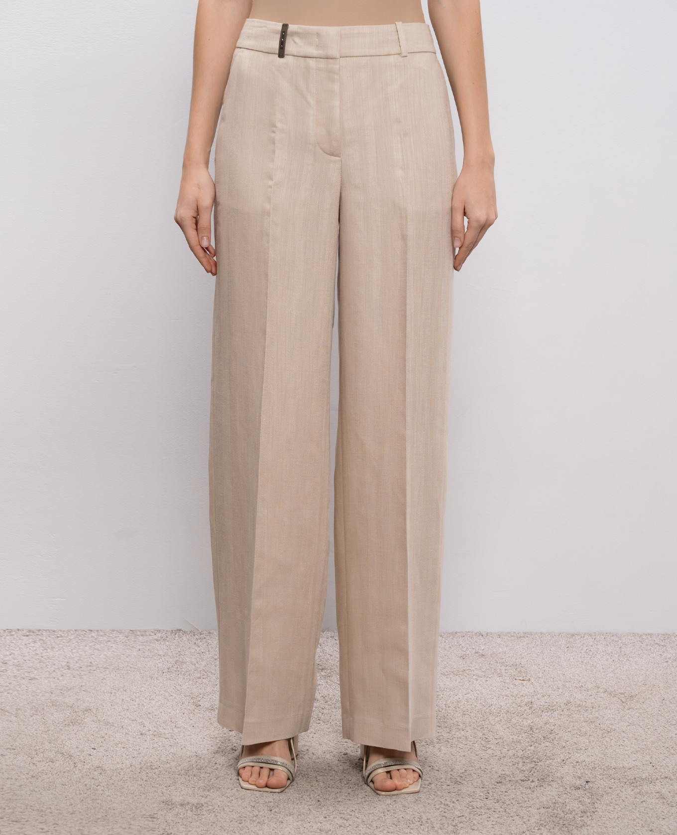 

Beige linen pants with patch Peserico