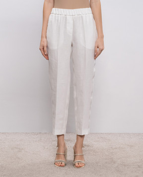 Peserico White linen pants with monil chain A0407202606