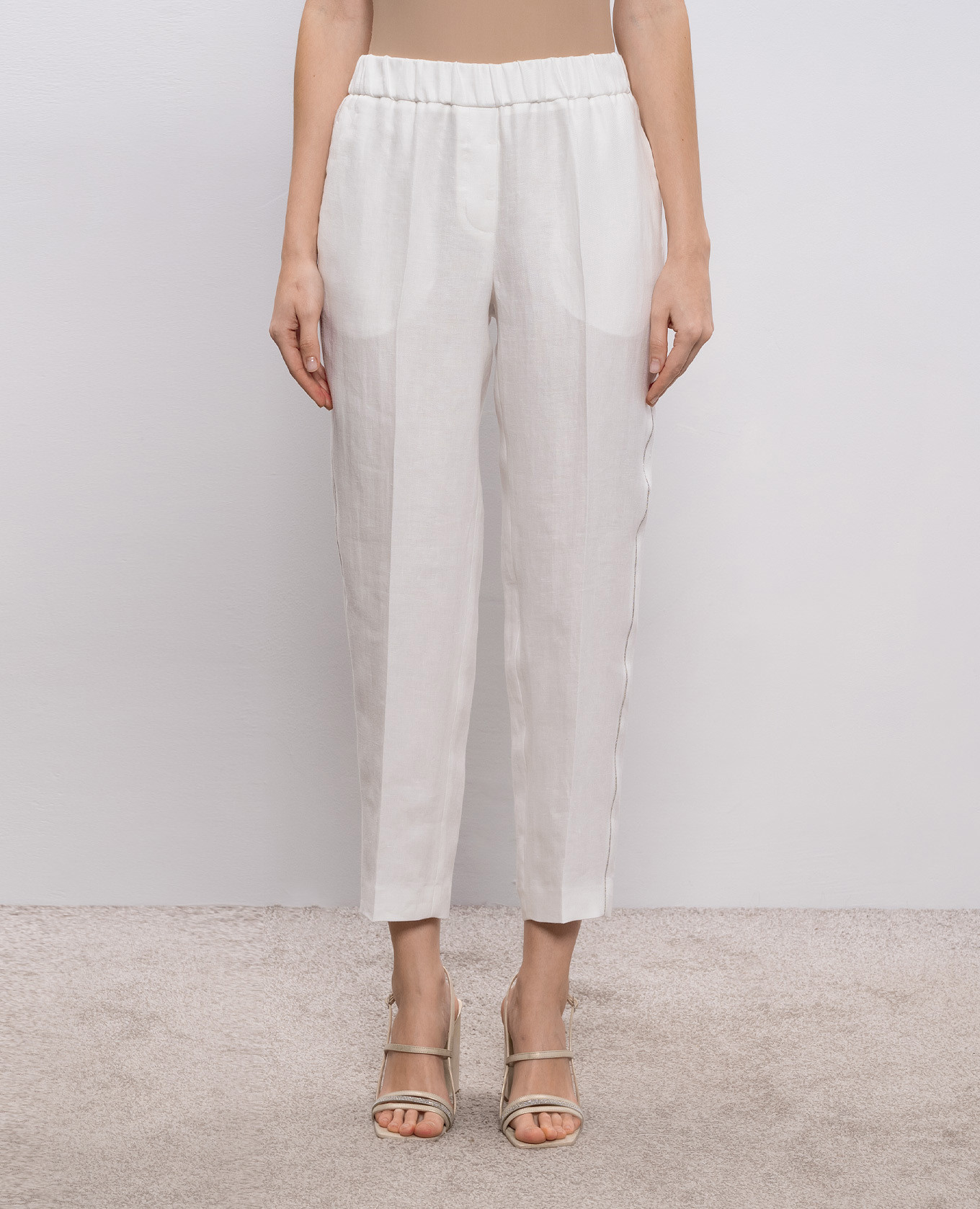 White linen pants with monil chain Peserico 2