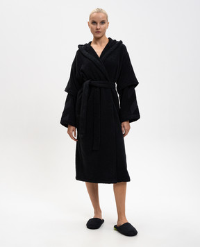 Off-White Black terry bathrobe with pattern OHZB012T25FAB001