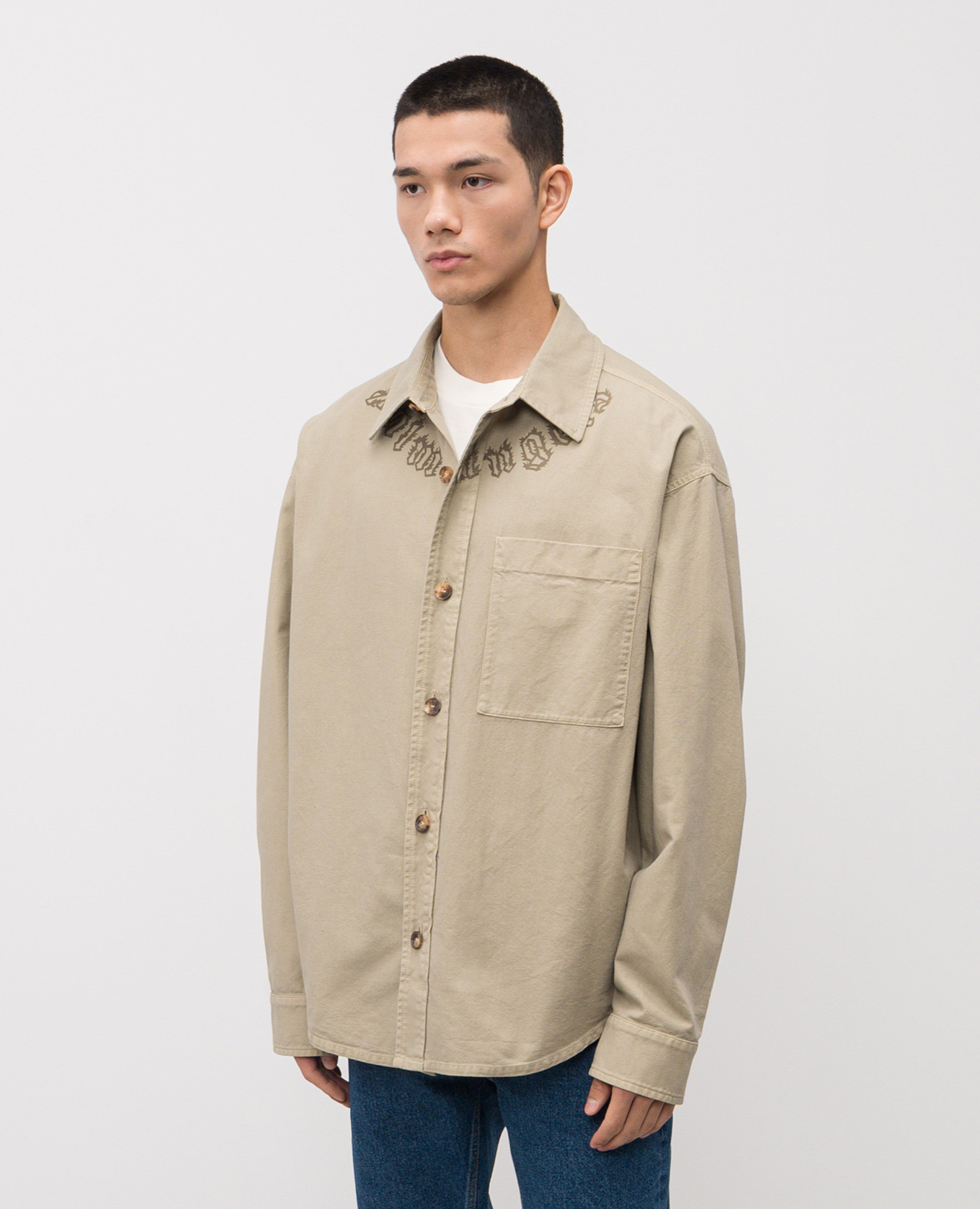 Khaki shirt with logo Palm Angels 3