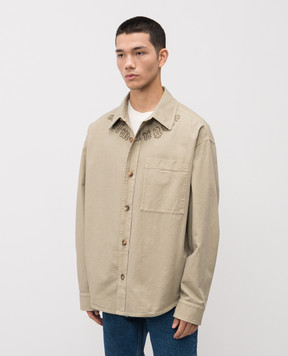 Palm Angels Khaki shirt with logo PMES043S25FAB001