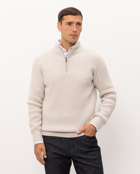 Pini Parma Beige wool and cashmere sweater with zipper HZIPRIBSAND