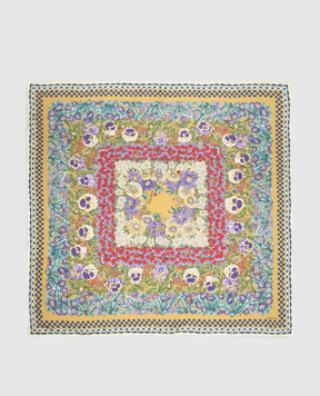 MANTERO 1902 Brown silk scarf with floral print 0904F0030G63132