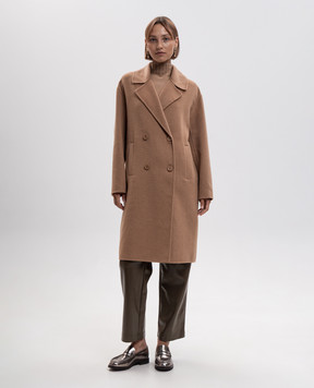 Twinset Brown double-breasted coat with wool 262TP2011