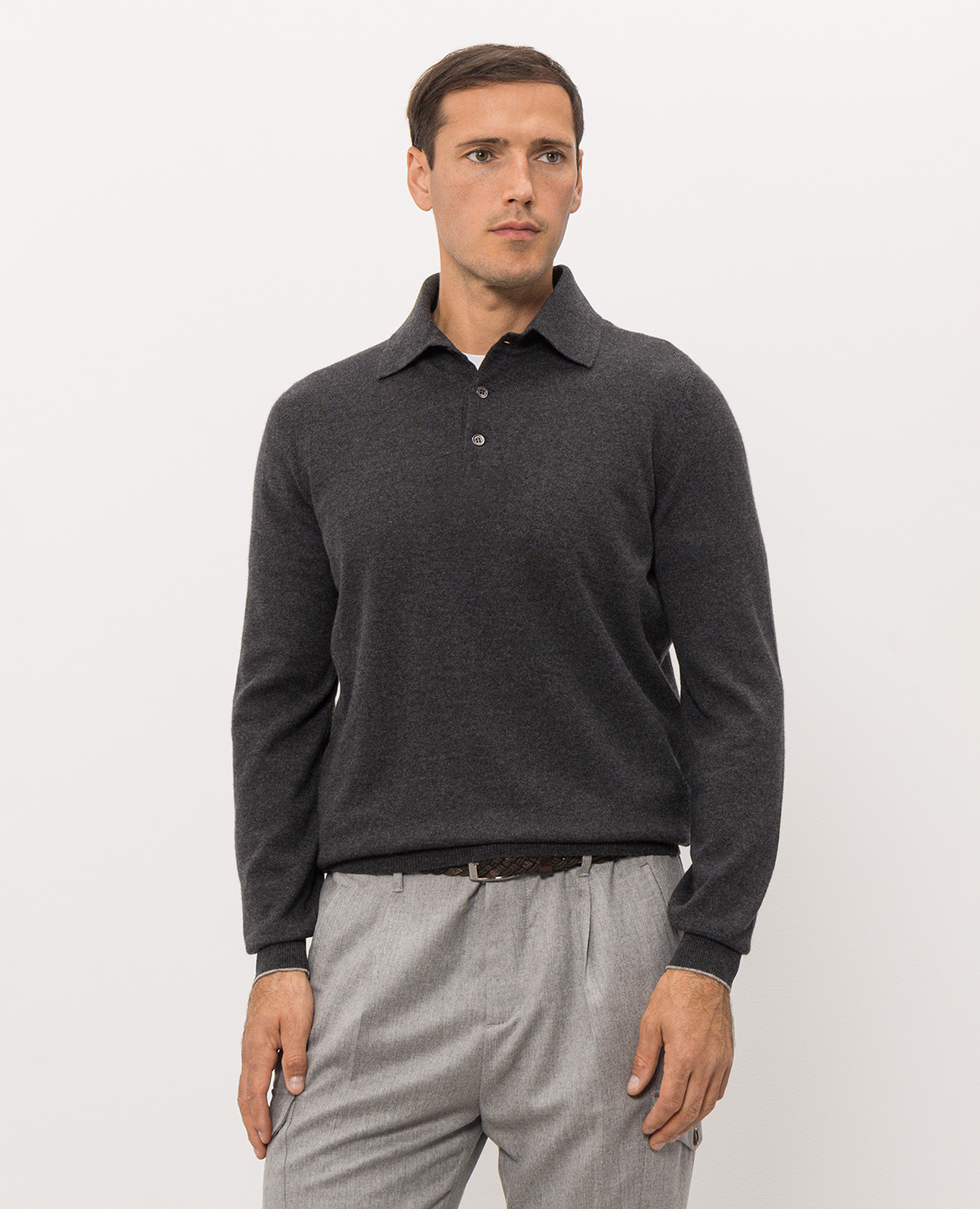 Gray cashmere polo shirt Brunello Cucinelli 3
