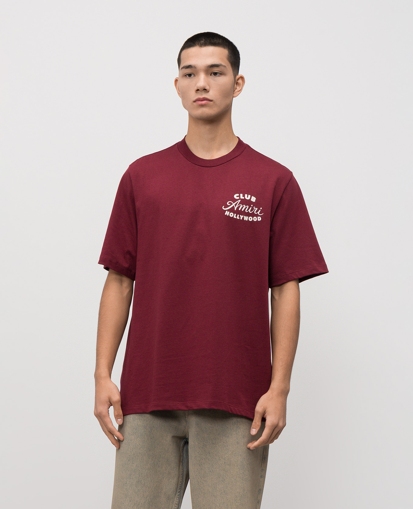 

Burgundy t-shirt CLUB with logo AMIRI