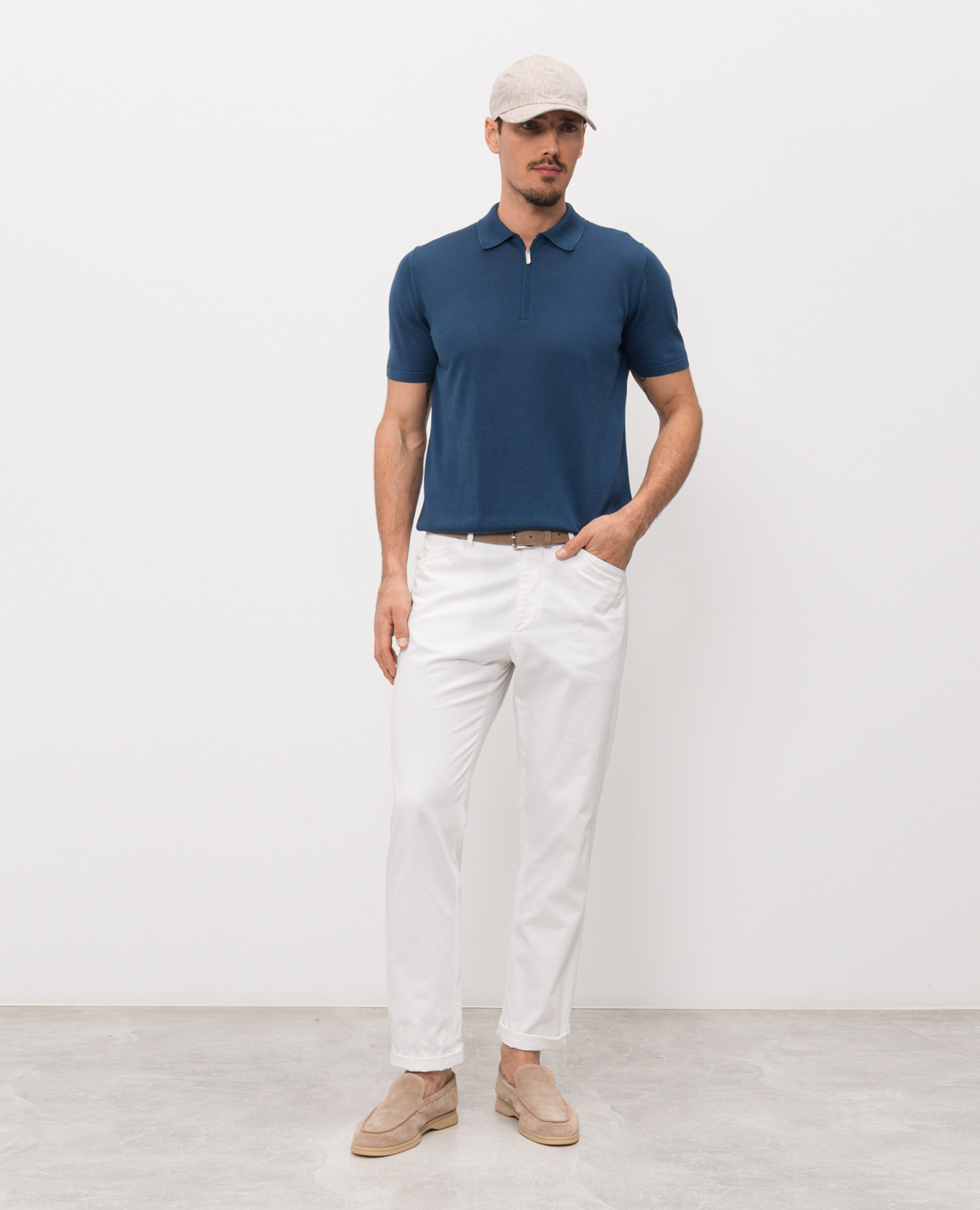 

Blue silk polo shirt Bertolo Cashmere